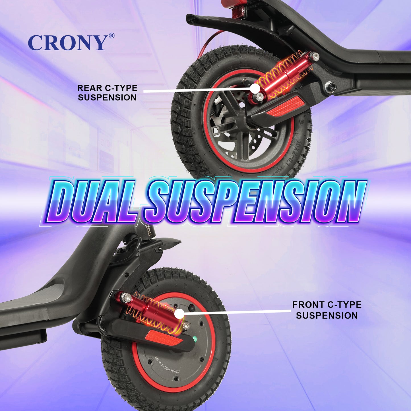 CRONY M365 MAX Dual suspension E-Scooter 500W Motor 36V/10AH Battery 20-30KM Range Back Disc Brake Front/Rear Suspension