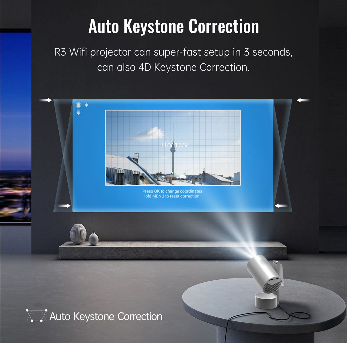 CRONY R3P Portable Mini Projector 1080P LED Smart Projector Supports 4K Decode Android with Built In Speakers