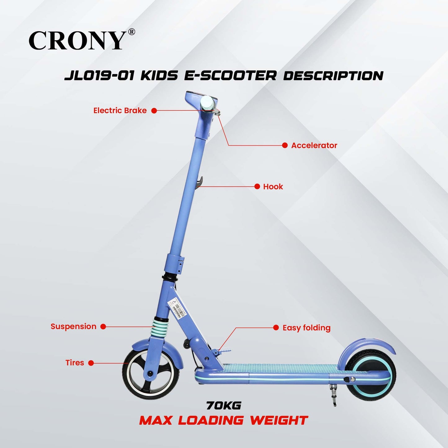 سكوتر كهربائي للأطفال CRONY JL019-01 شاشة LED هيكل قابل للطي بخطوة واحدة
