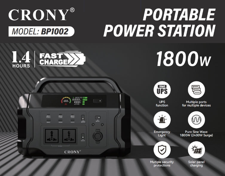 CRONY CN1002-1800W Portable Power Station AC 230V