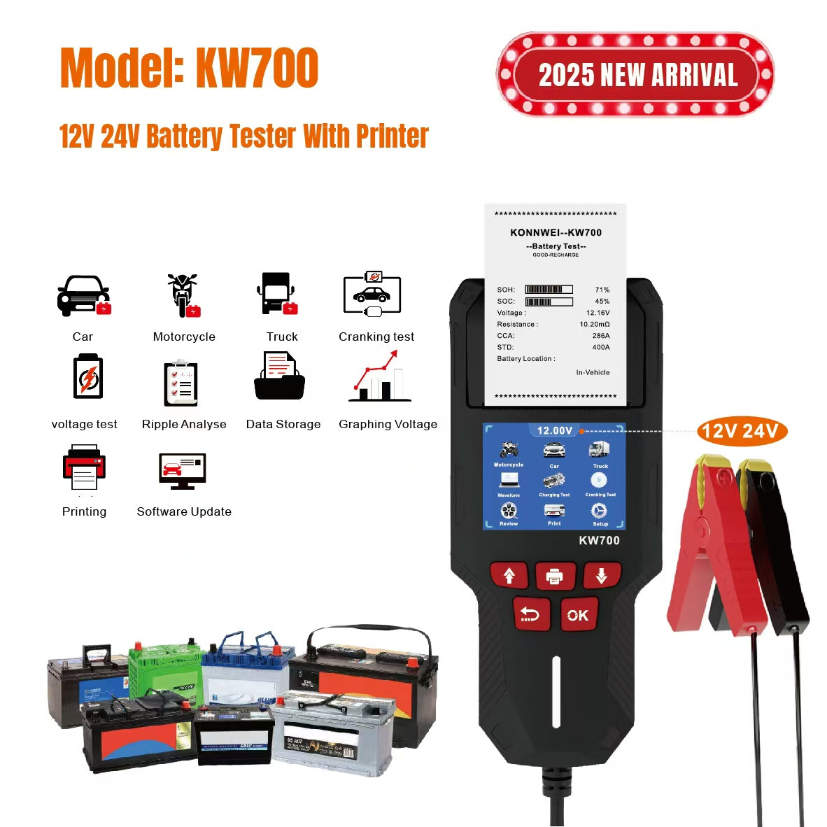 KONNWEI KW700 CAN OBD Scan Tool With Printing Function