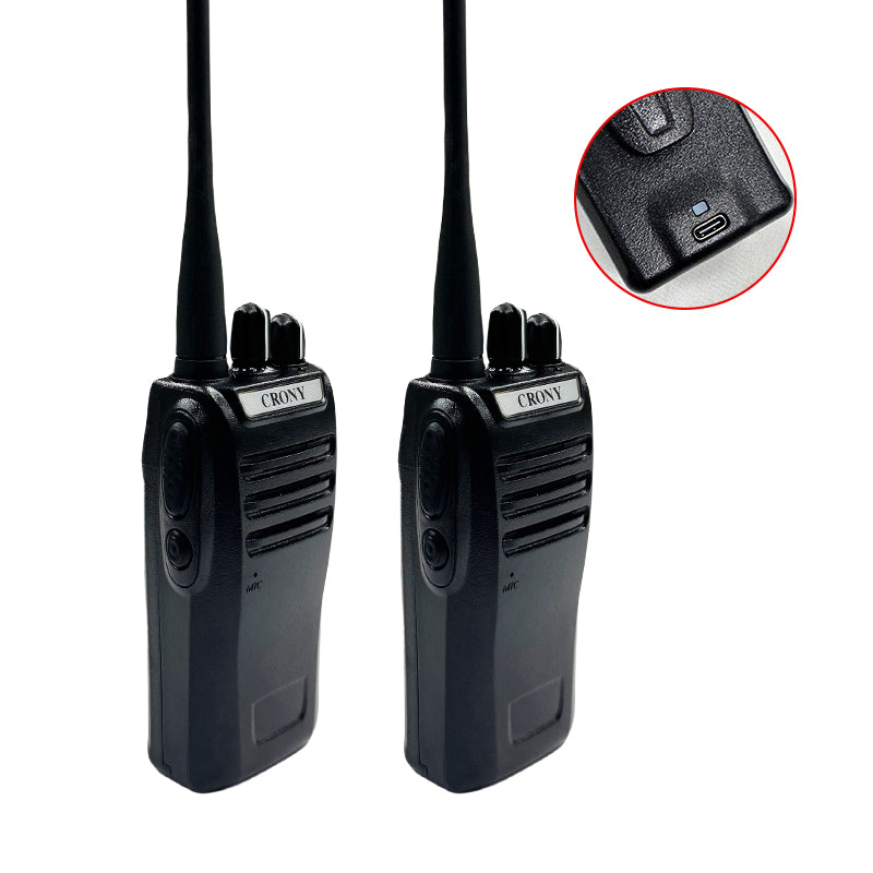 كروني 5W CY-810 TPYE-C جهاز اتصال لاسلكي محمول يدوي مدني ثنائي الاتجاه 3-5 كم أسود جهاز اتصال لاسلكي محمول