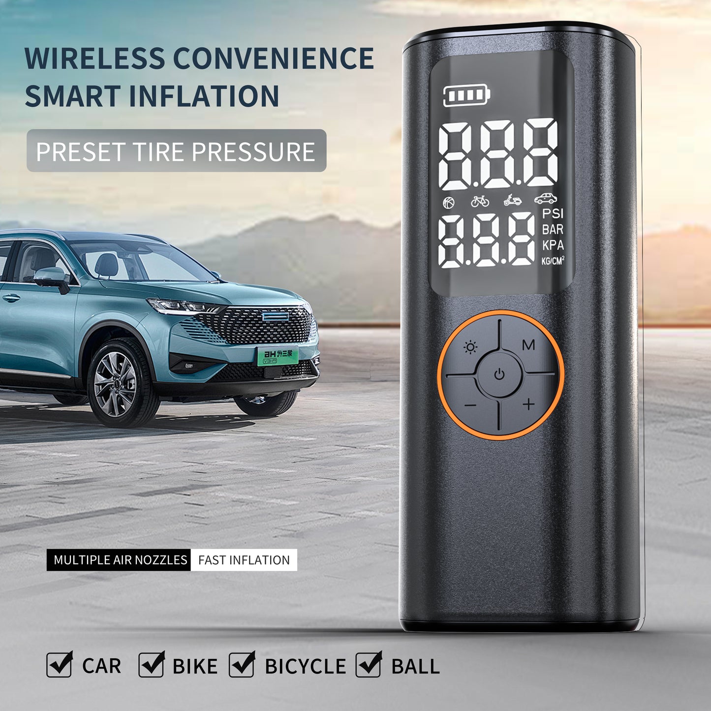 CRONY Y-QB15 Portable Battery-Powered Car Tire Inflator Air compressor car tire inflator inflatable pump with LED light