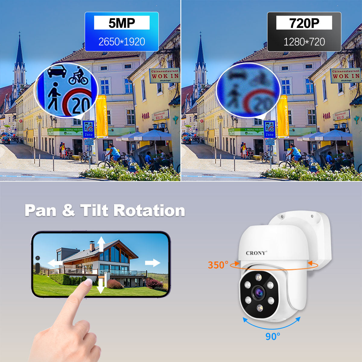 CRONY NVS008 Security Camera System 8 Channel 5MP Outdoor Indoor Surveillance DVR Kit with 8pcs 5MN AHD Cameras with Audio Night Vision Motion Detection