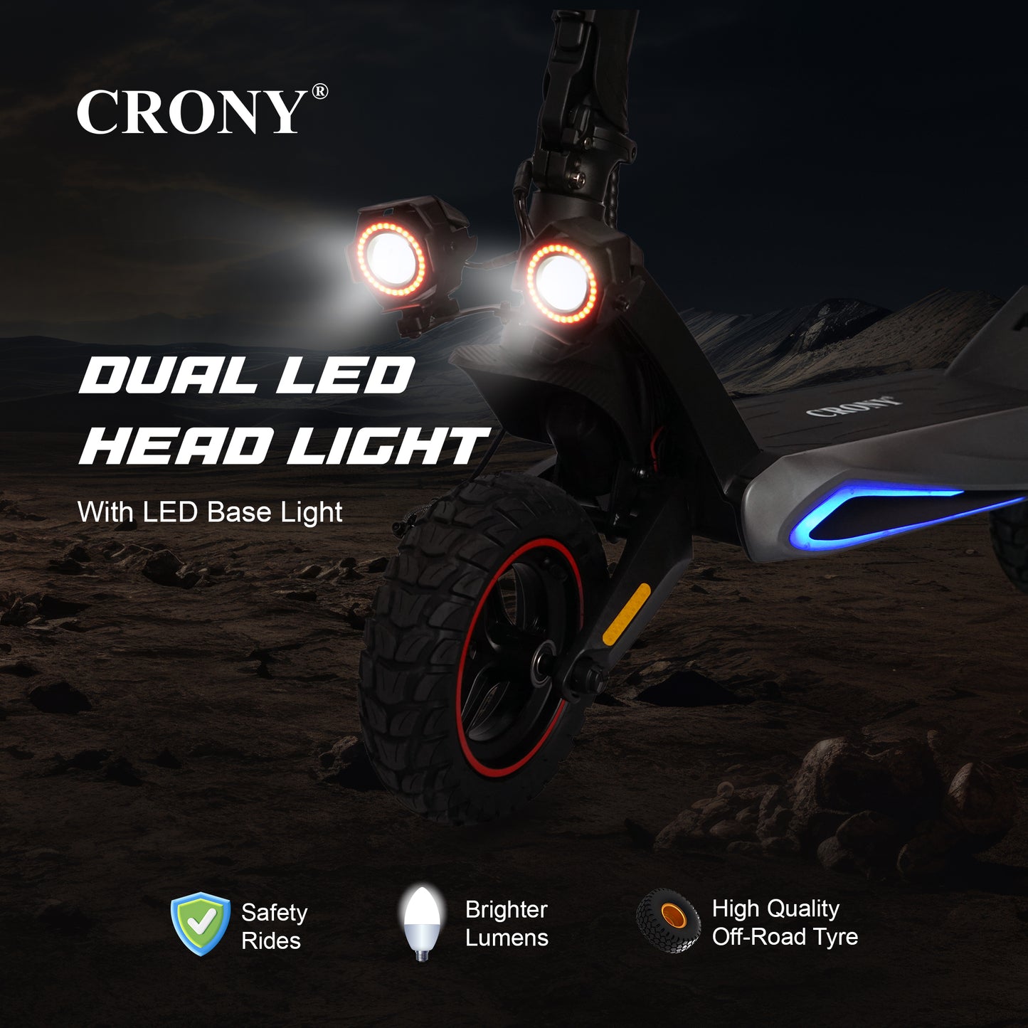 CRONY T2 Electric Scooter for Adults Range Front and Rear Suspension Disc Brakes Aluminum Frame E Bike with APP