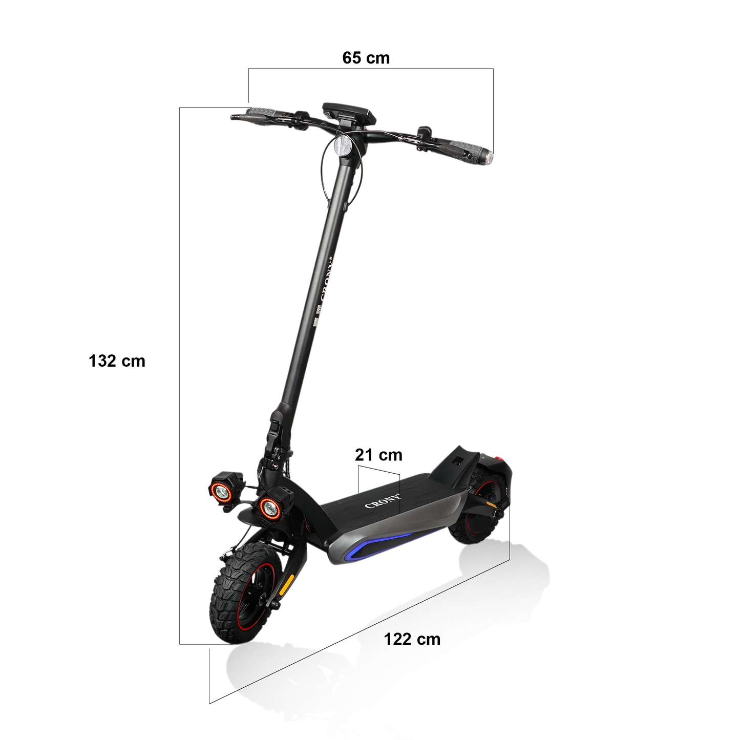 CRONY T2 Electric Scooter for Adults Range Front and Rear Suspension Disc Brakes Aluminum Frame E Bike with APP