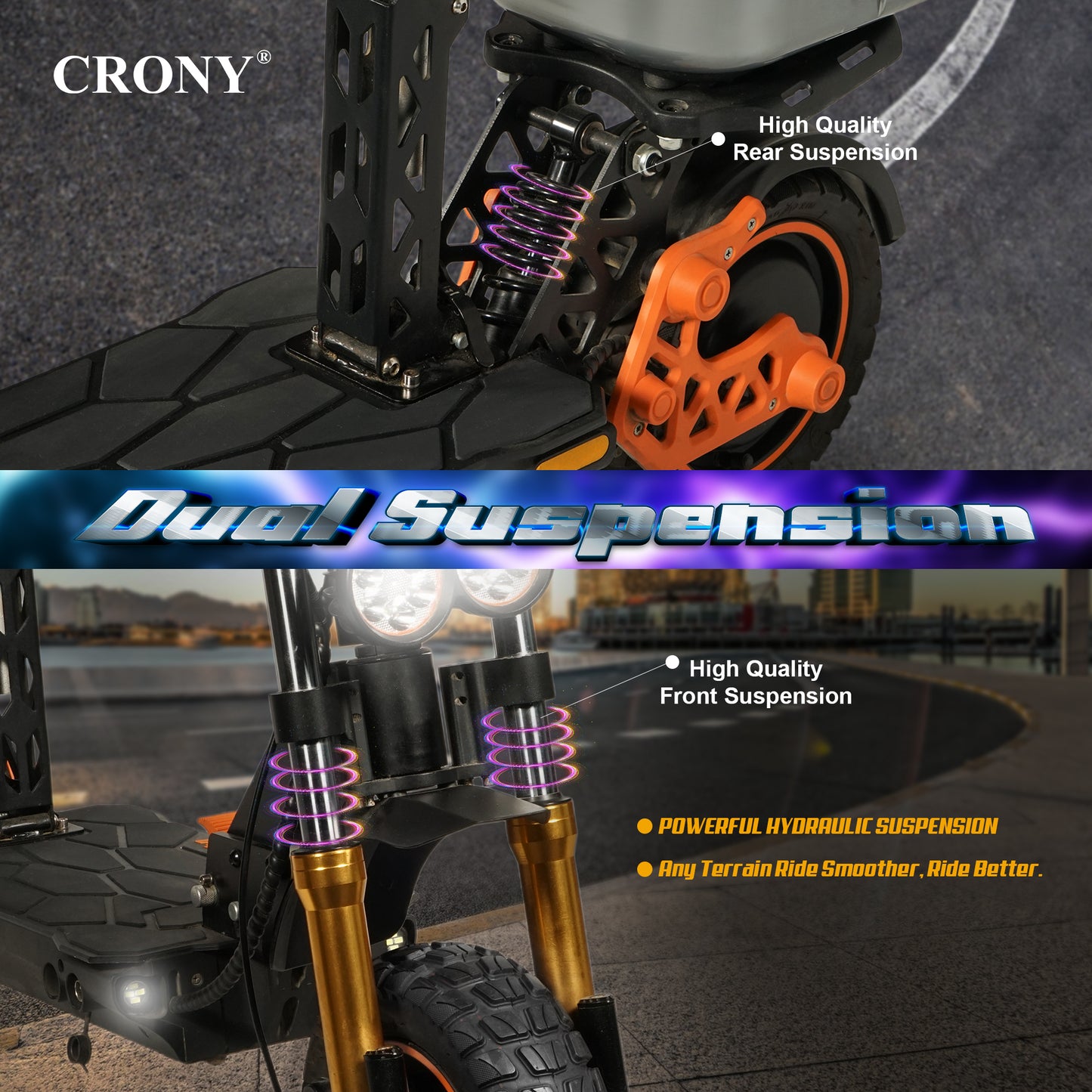 سكوتر كهربائي CRONY M5 Pro للكبار والأطفال مع مكبر صوت بلوتوث واتصال بالتطبيق