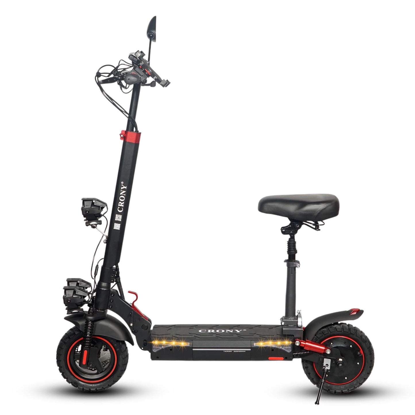 CRONY T4 Electric Scooter Big LCD Display With Seat 2000W Motor Smart App Control Triple LED Headlamps & Foldable Design with Smart Lock & Flashing Mode Front/Rear Suspension
