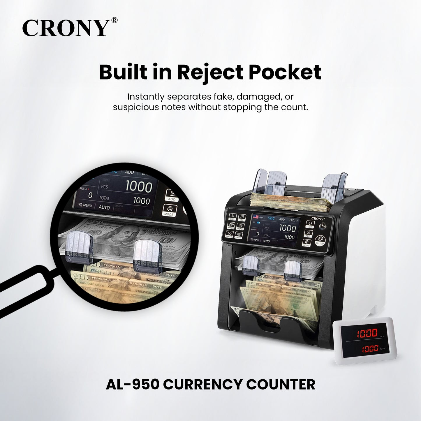 CRONY Banknote Verifiers AL-950 Multi Currency Mix Value Money sorter Pocket Money Counter and Sorter