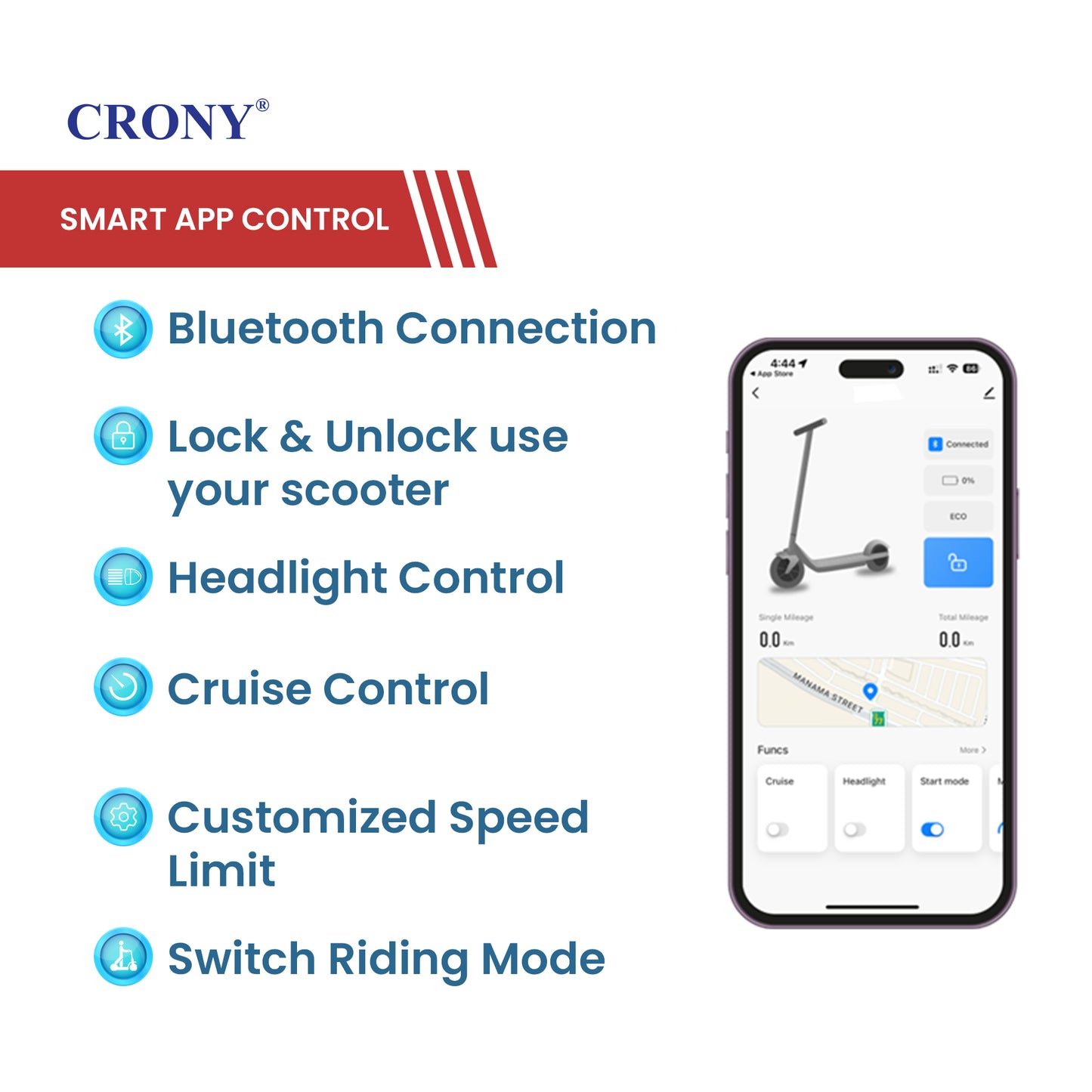 CRONY XM M365 scoote with APP 250W Motor 36V Battery App Connectivity Quick Easy Folding Rear Disc Brake