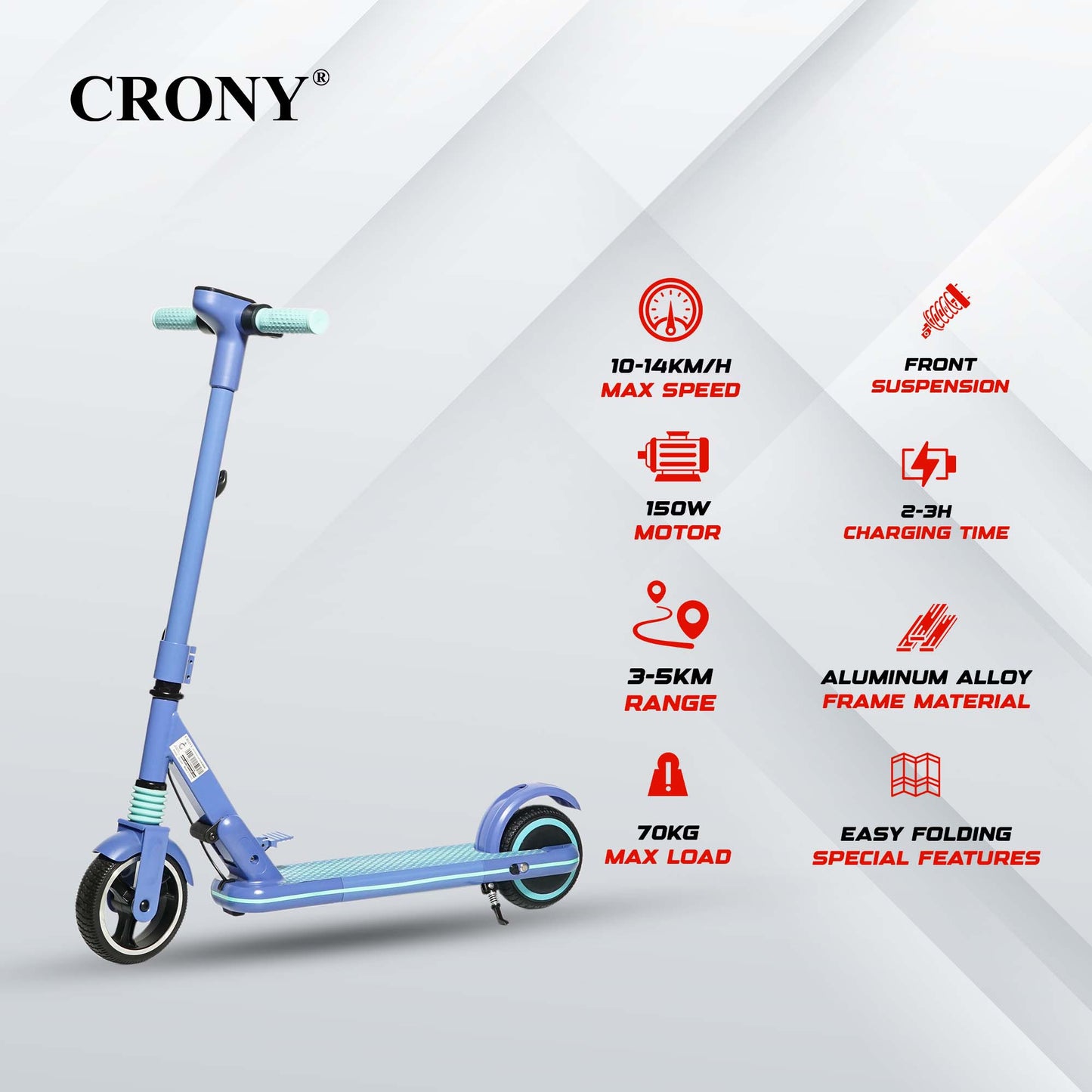 سكوتر كهربائي للأطفال CRONY JL019-01 شاشة LED هيكل قابل للطي بخطوة واحدة