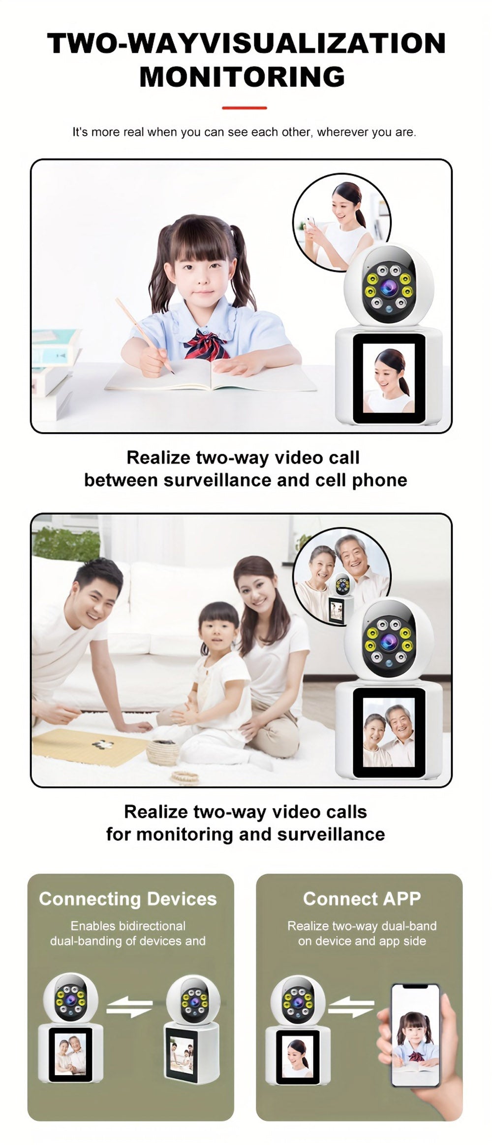 كروني IV-20 V360Pro تطبيق مكالمات فيديو 1080P كاميرا واي فاي عالية الدقة مكالمات فيديو بنقرة واحدة رؤية ليلية بالأشعة تحت الحمراء كاميرا مراقبة طفل بالفيديو