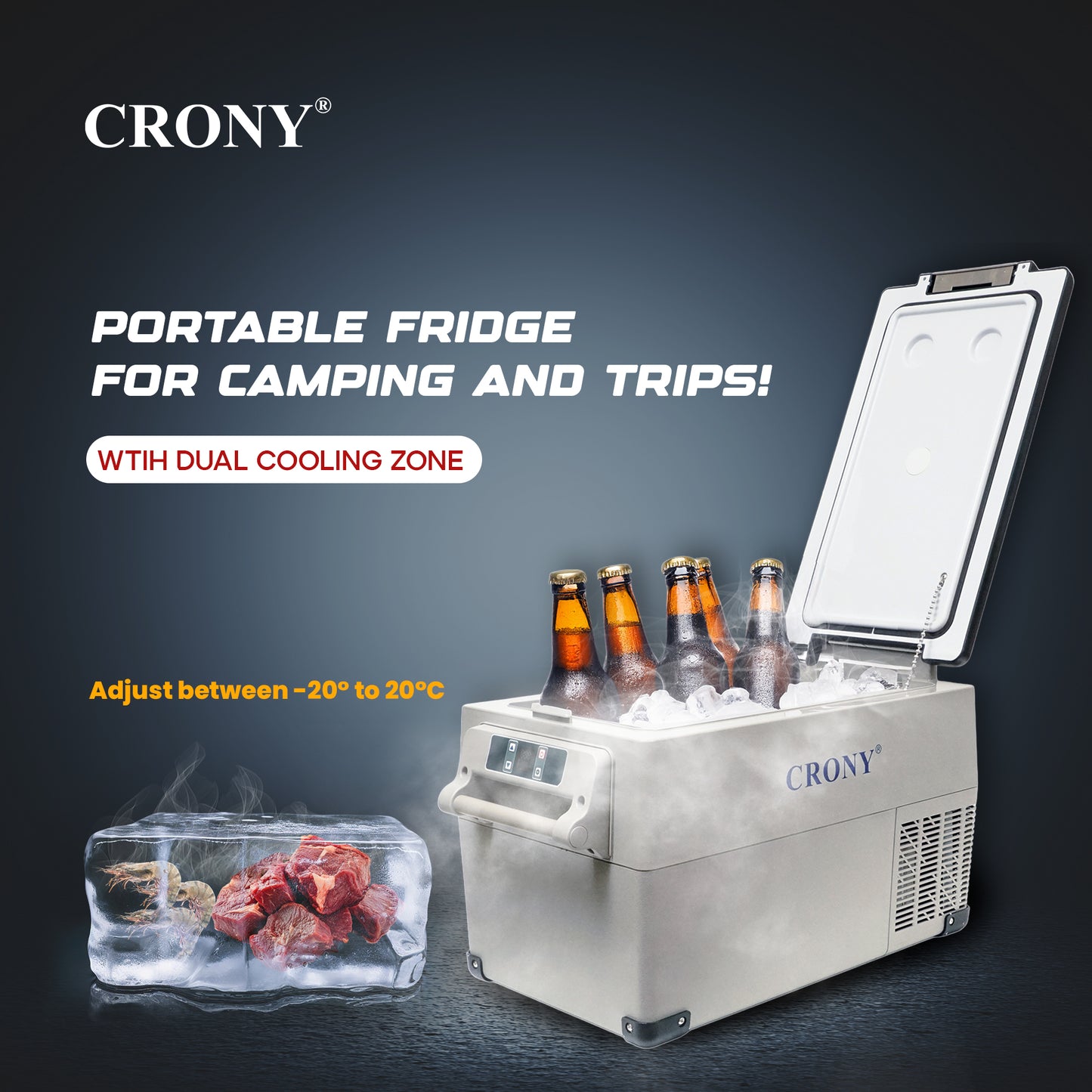 CRONY CF35 Portable Car Refrigerator camping freezer electric cooler best for road trip outdoor and home easy to handle