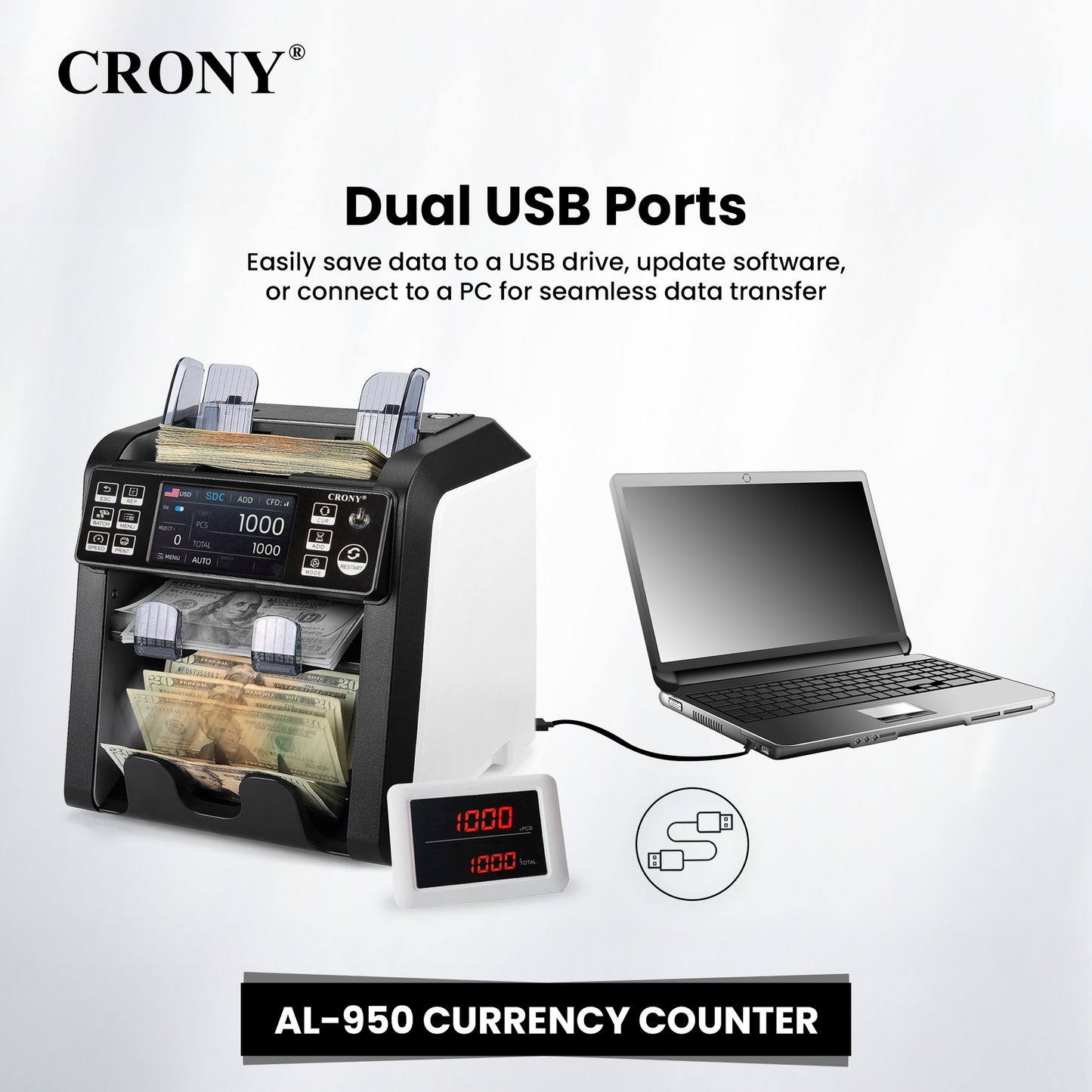 CRONY Banknote Verifiers AL-950 Multi Currency Mix Value Money sorter Pocket Money Counter and Sorter