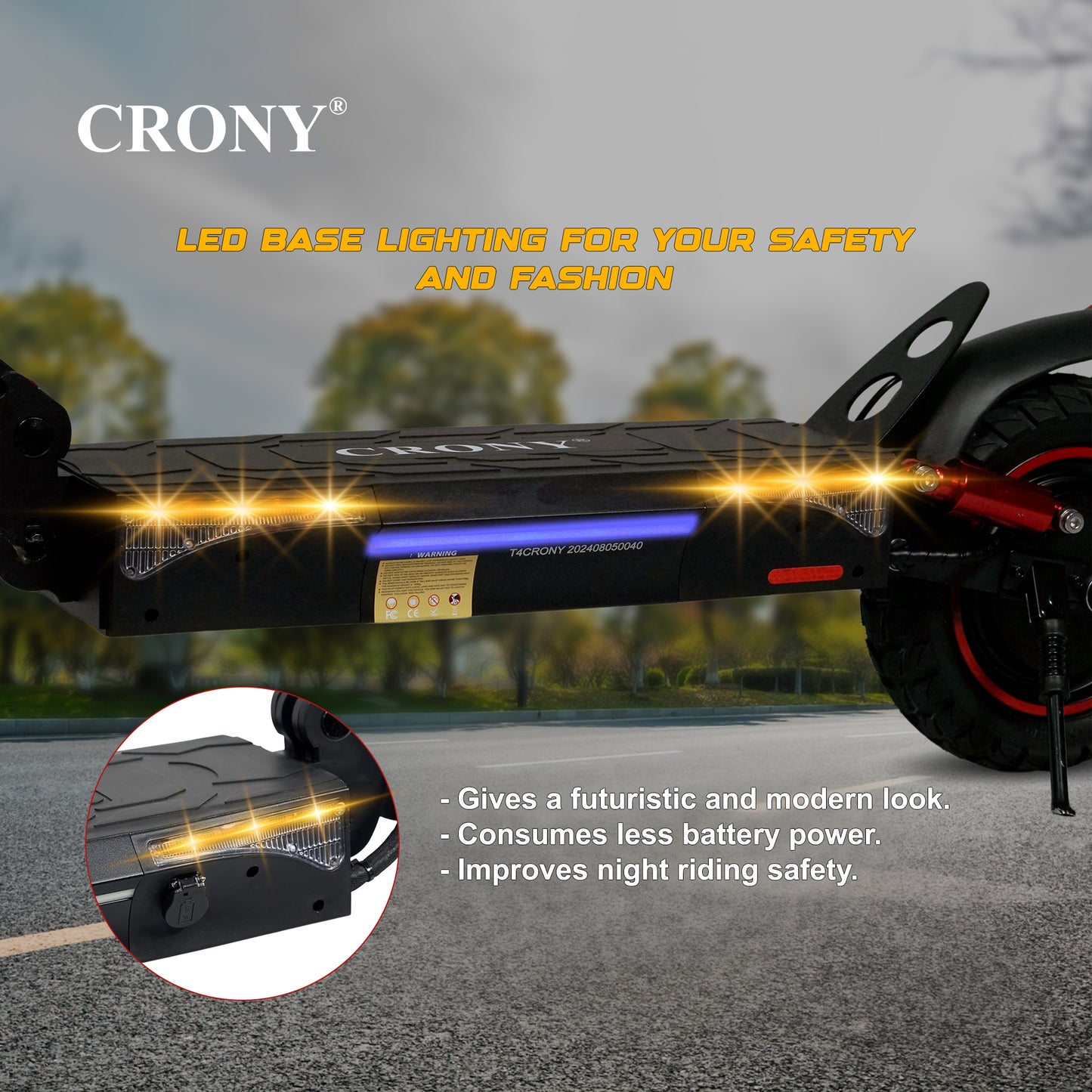 CRONY T4 big display high speed E-scooter Triple LED Headlamps Foldable Design