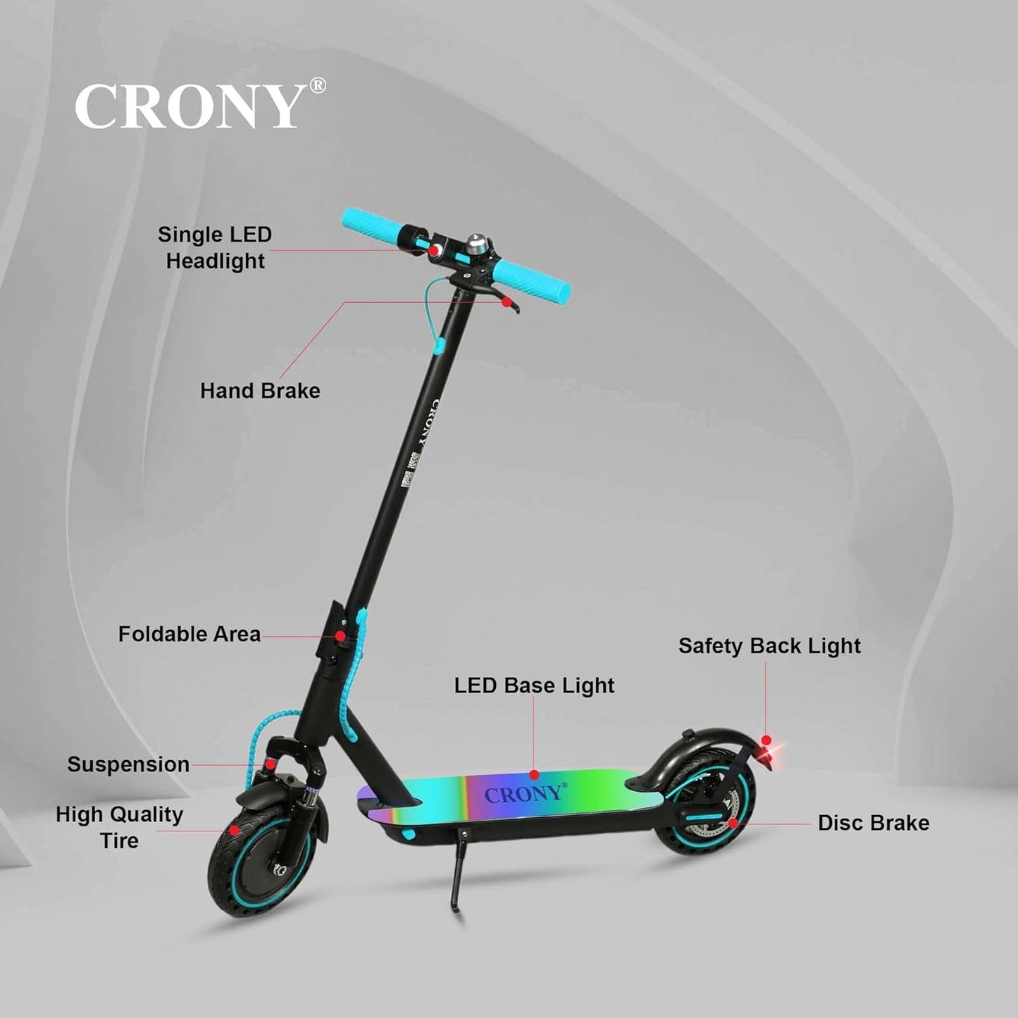 CRONY M365 Foldable Electric Scooter with Front Suspension Durable 7-Colors LED Deck Lights for Adults Kids