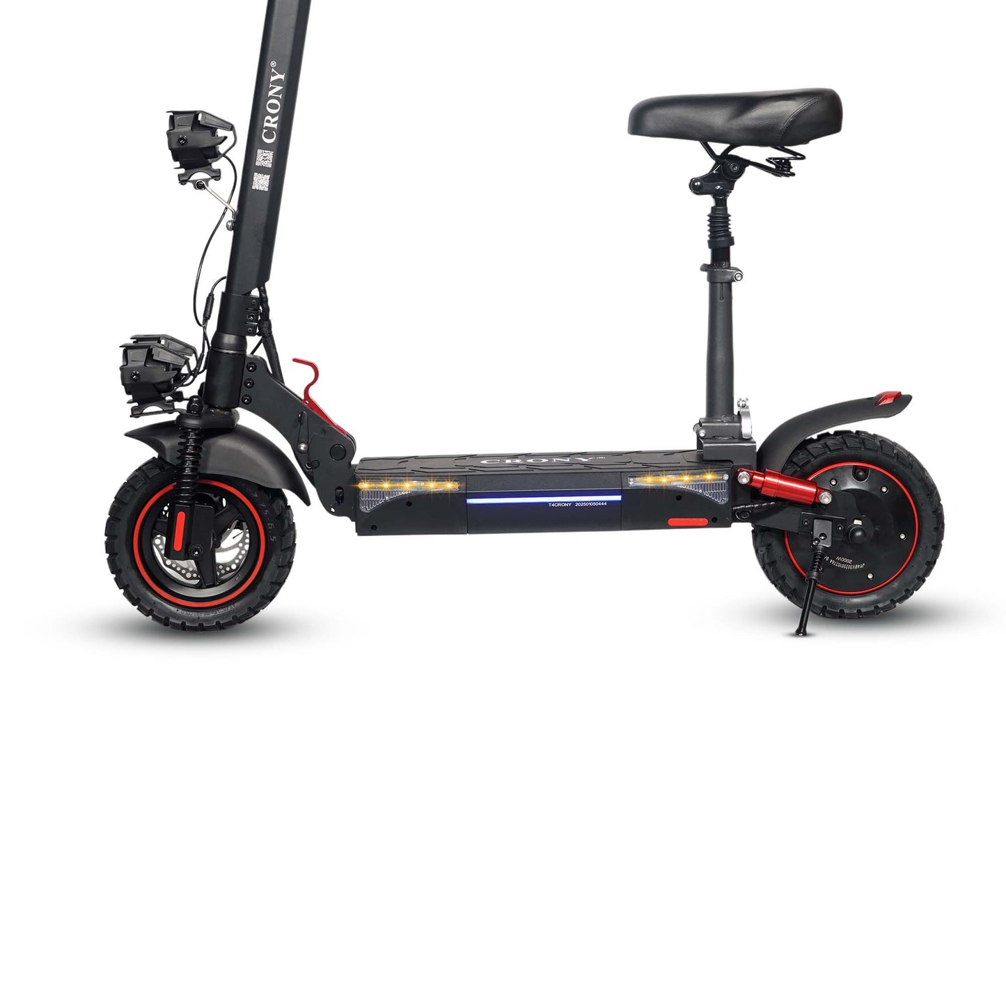 CRONY T4 Electric Scooter Big LCD Display With Seat 2000W Motor Smart App Control Triple LED Headlamps & Foldable Design with Smart Lock & Flashing Mode Front/Rear Suspension