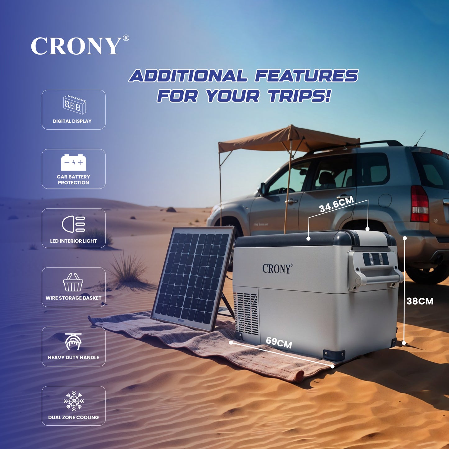 CRONY CF35 Portable Car Refrigerator camping freezer electric cooler best for road trip outdoor and home easy to handle