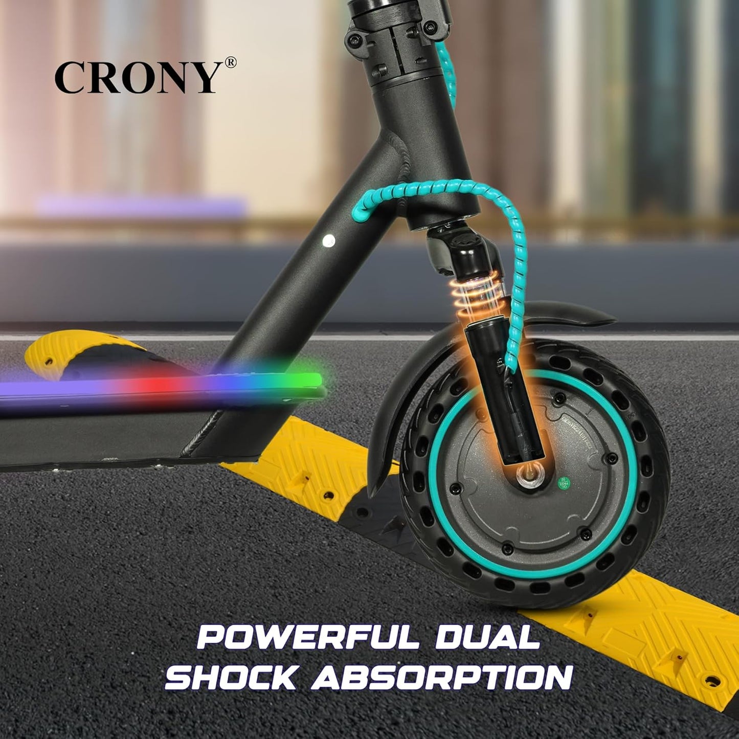 CRONY M365 Foldable Electric Scooter with Front Suspension Durable 7-Colors LED Deck Lights for Adults Kids