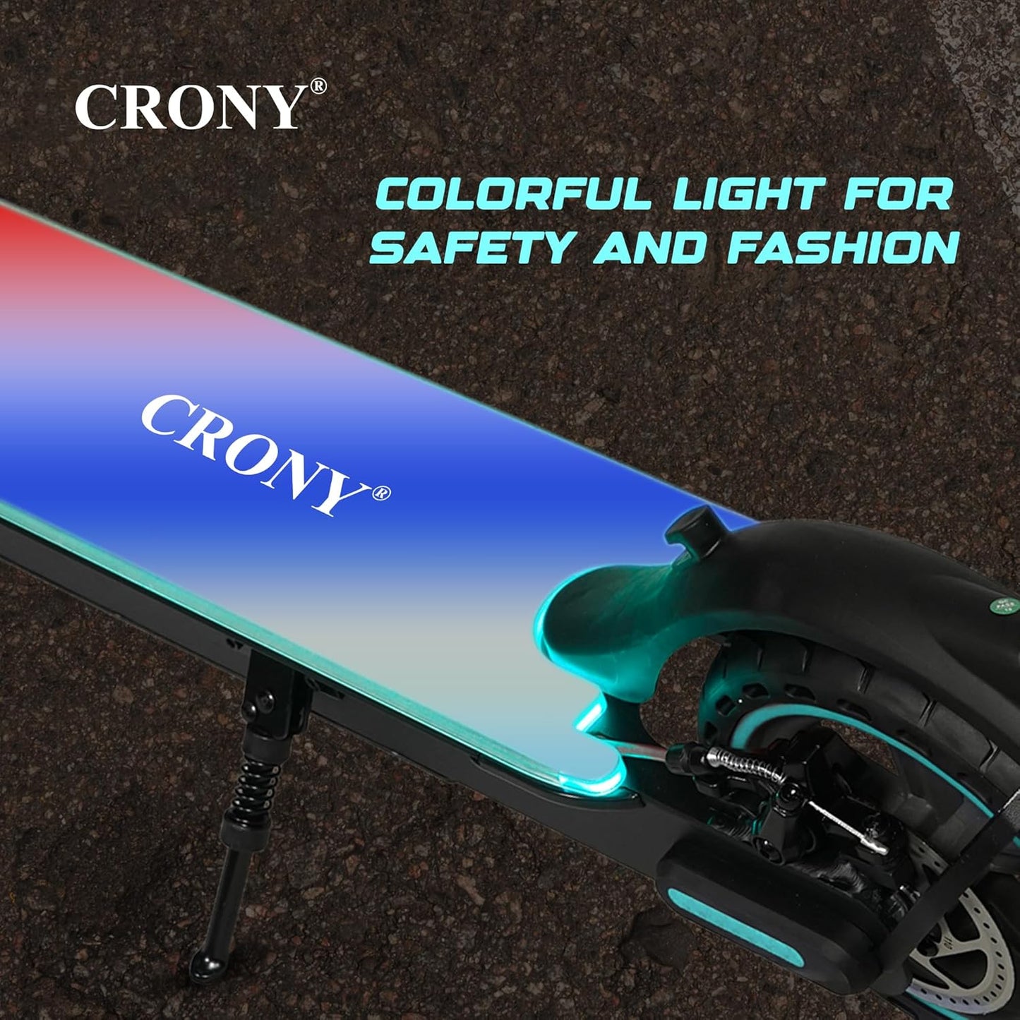 CRONY M365 Foldable Electric Scooter with Front Suspension Durable 7-Colors LED Deck Lights for Adults Kids
