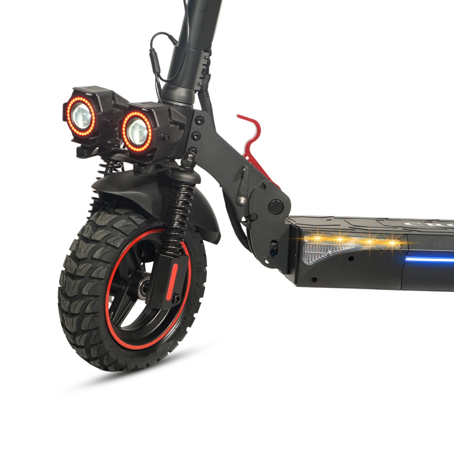 CRONY T4 Electric Scooter Big LCD Display With Seat 2000W Motor Smart App Control Triple LED Headlamps & Foldable Design with Smart Lock & Flashing Mode Front/Rear Suspension