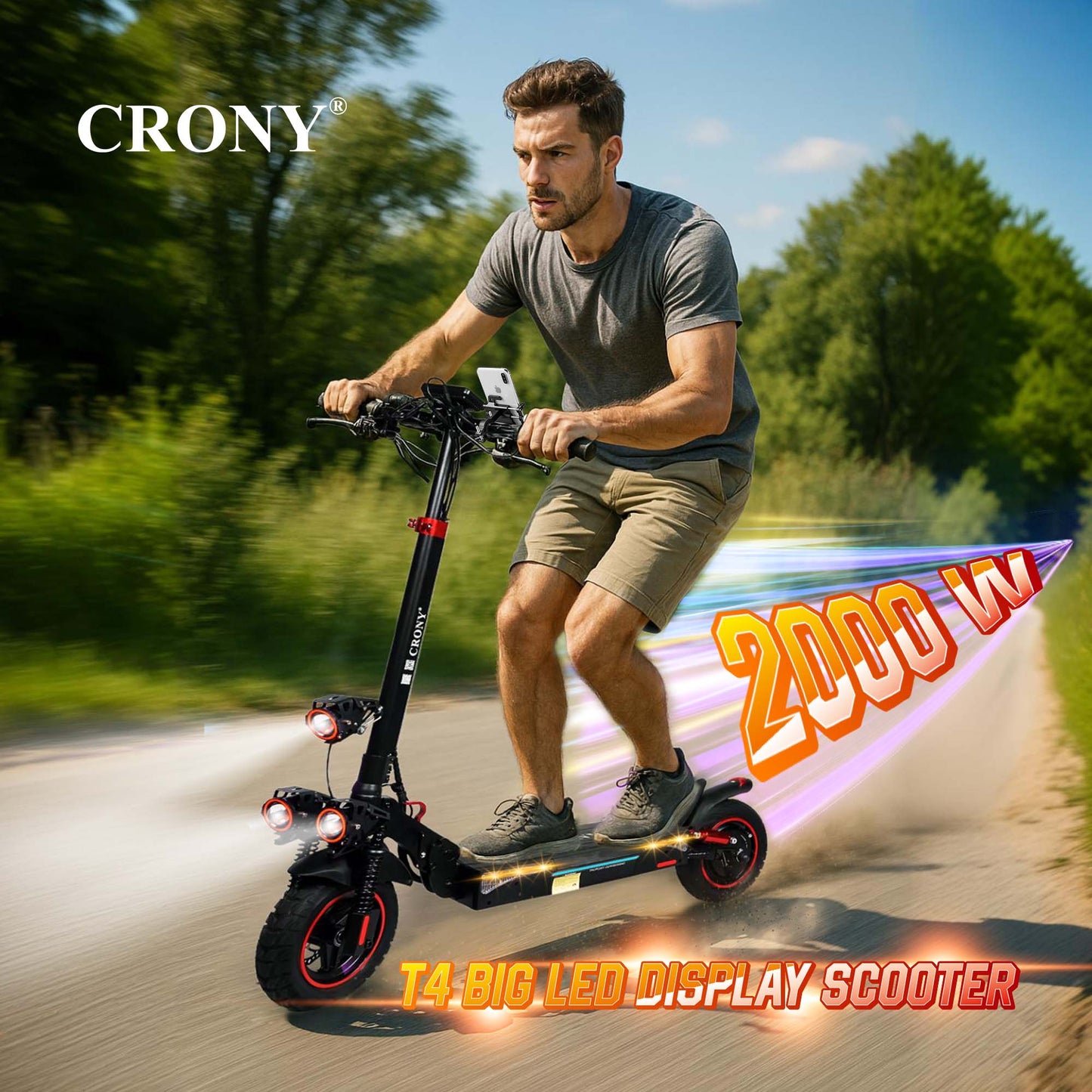 CRONY T4 big display high speed E-scooter Triple LED Headlamps Foldable Design