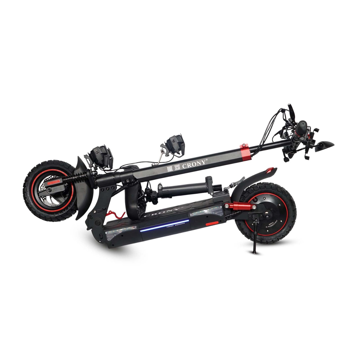 CRONY T4 Electric Scooter Big LCD Display With Seat 2000W Motor Smart App Control Triple LED Headlamps & Foldable Design with Smart Lock & Flashing Mode Front/Rear Suspension