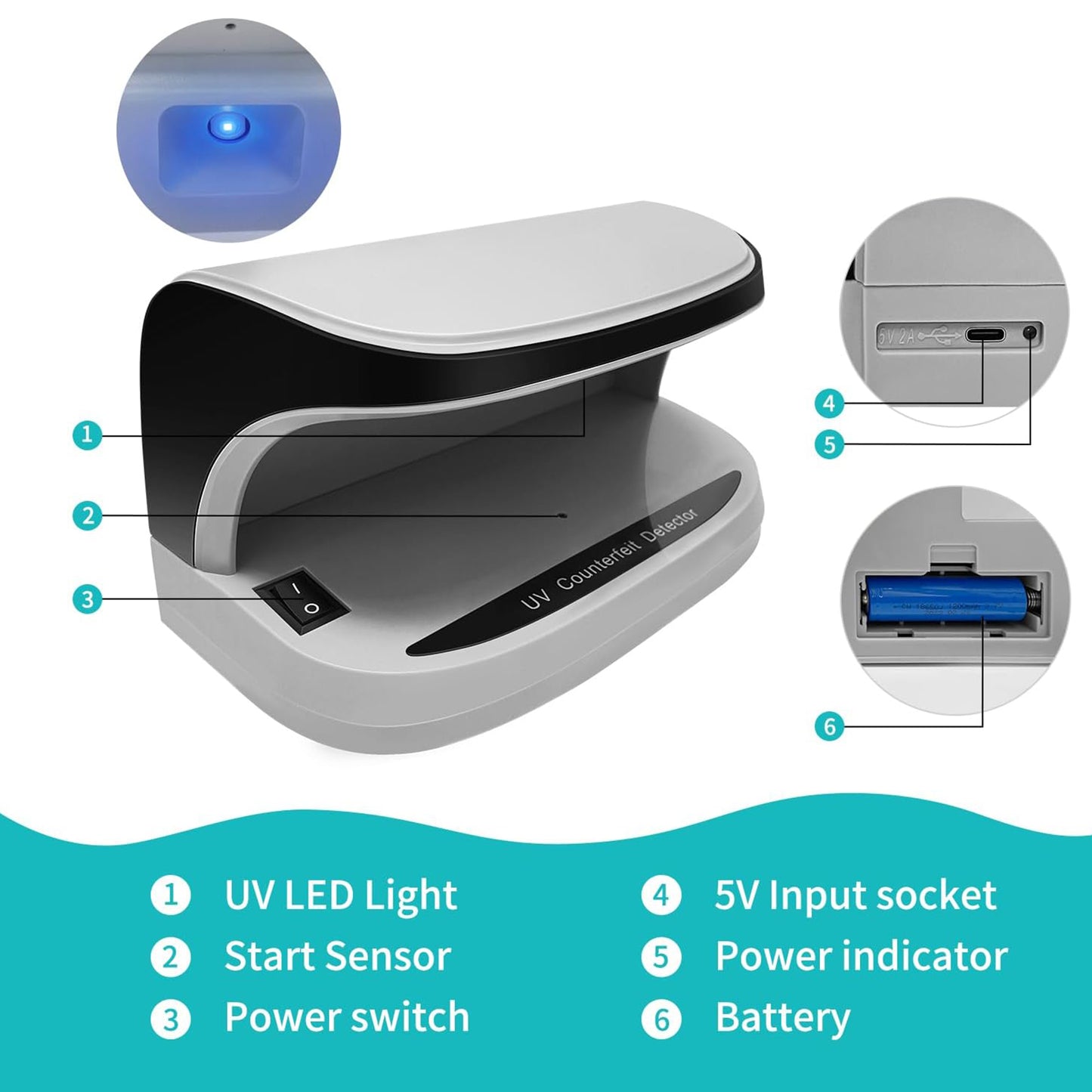 CRONY Banknote Verifiers AL-09 Auto UV Counterfeit Money Detector Handy Mini Counterfeit Money Detector Scanner Machine With UV