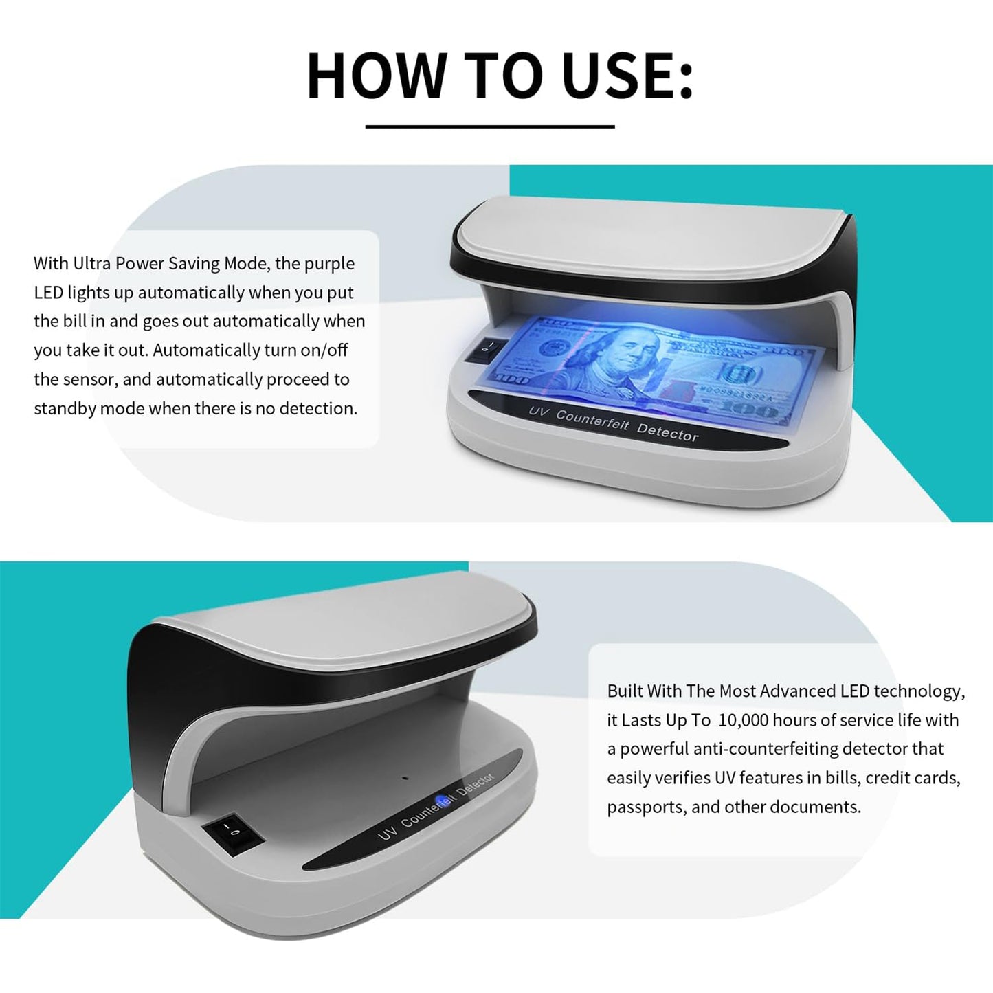 CRONY Banknote Verifiers AL-09 Auto UV Counterfeit Money Detector Handy Mini Counterfeit Money Detector Scanner Machine With UV