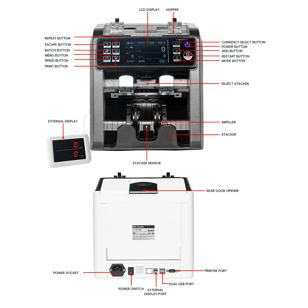 CRONY Banknote Verifiers AL-950 Multi Currency Mix Value Money sorter Pocket Money Counter and Sorter