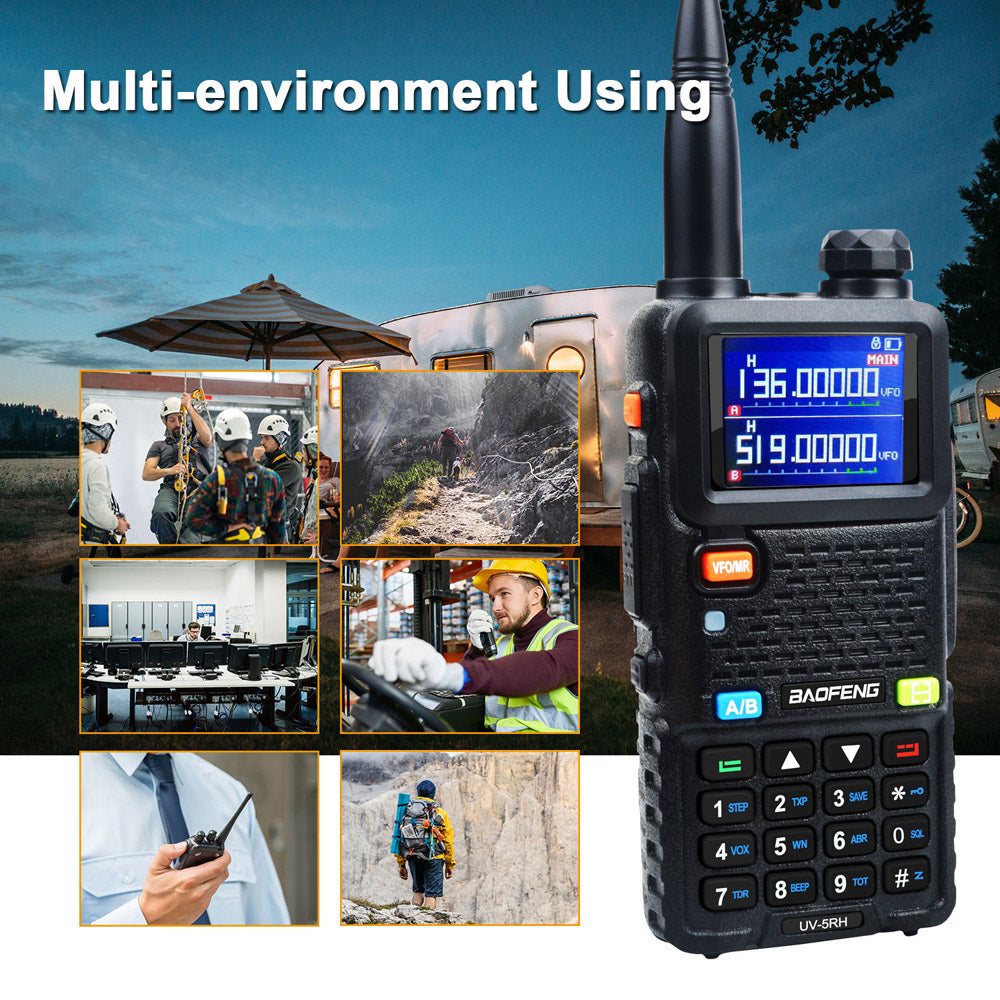 Baofeng UV-5RH 7W UHF (400-480MHz) VHF (136-174MHz) Tri-Bands 999Ch Frequency Search Weather Forecast FM Walkie Talkie
