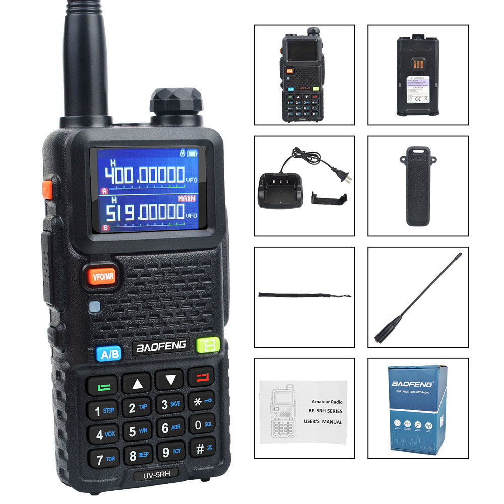 Baofeng UV-5RH 7W UHF (400-480MHz) VHF (136-174MHz) Tri-Bands 999Ch Frequency Search Weather Forecast FM Walkie Talkie