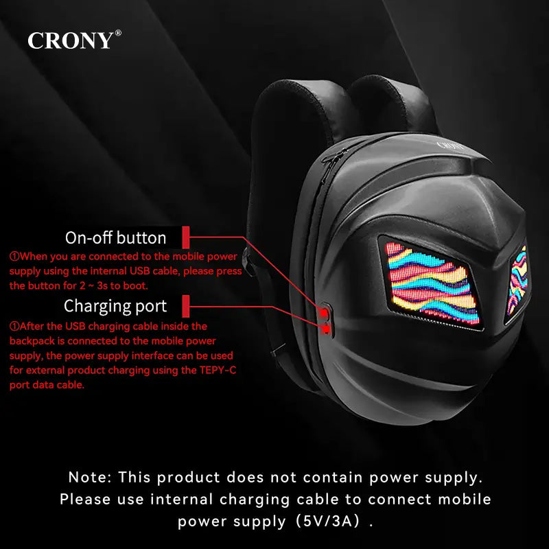 CRONY Iron Man Water transfer Crown LED Display Backpack Upgrade Iron Man LED Backpack Screen Knight Motorcycle Backpack Cool Travel Bag Scooter Bag -2