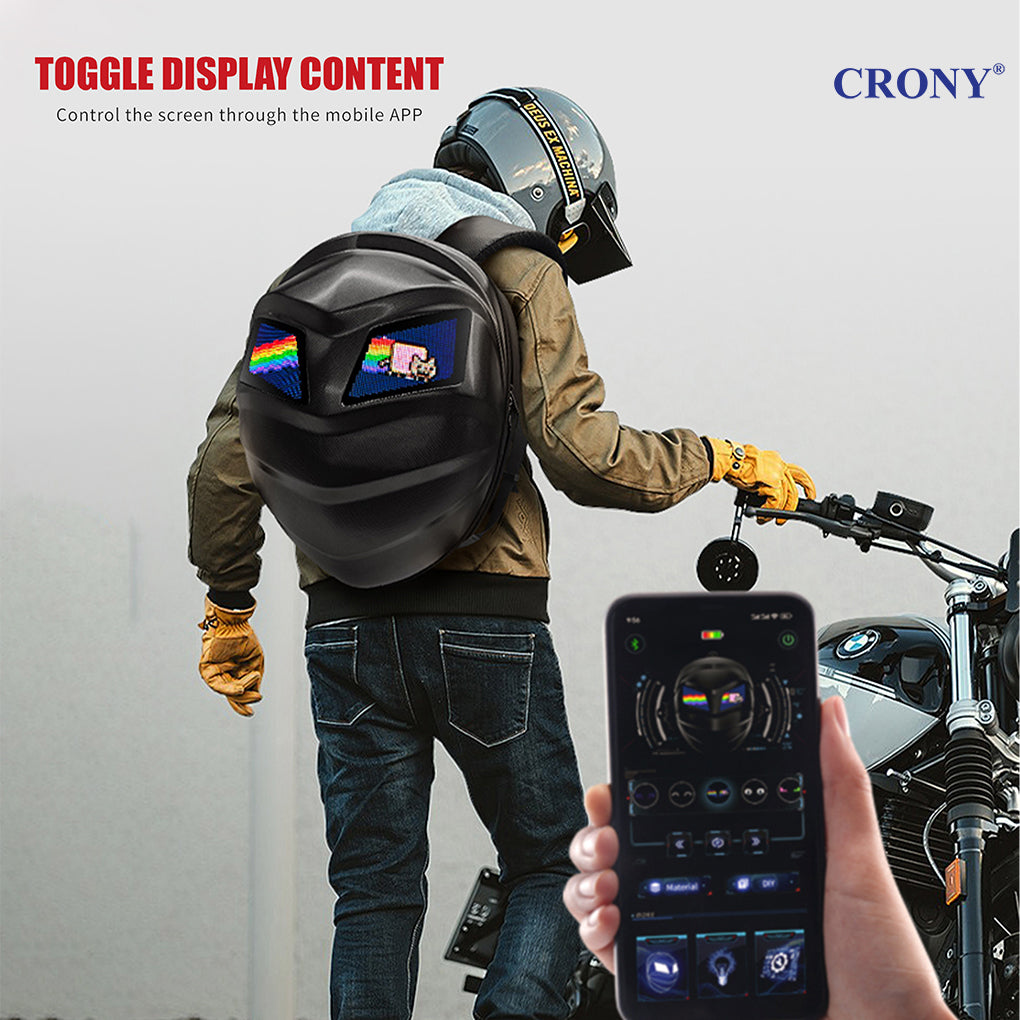 CRONY Iron Man Water transfer Crown LED Display Backpack Upgrade Iron Man LED Backpack Screen Knight Motorcycle Backpack Cool Travel Bag Scooter Bag -2