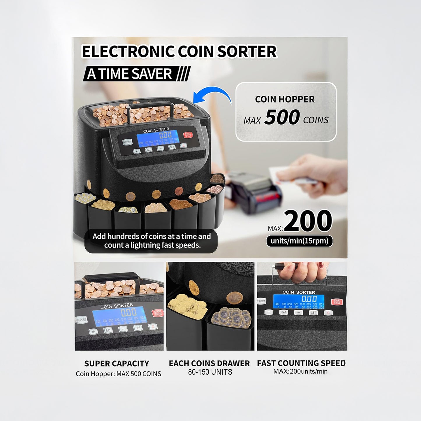 CRONY Banknote Verifiers CN-550 Coin counting machine LCD screen coin sorting machine Export coin counting machine Money Counter