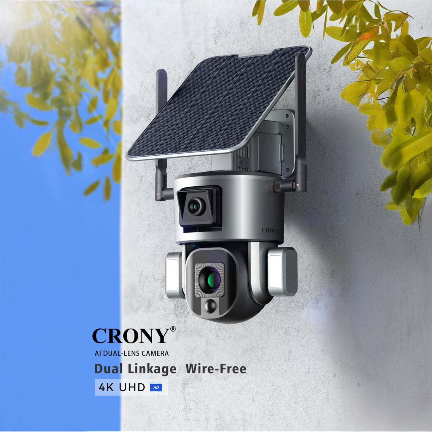 كاميرا PTZ بطارية مزدوجة الربط بالطاقة الشمسية CRONY D5 4G-4K-8MP كاميرا مراقبة لاسلكية 8 ميجابكسل خارجية مقاومة للماء IP66 كاميرا شمسية مزدوجة