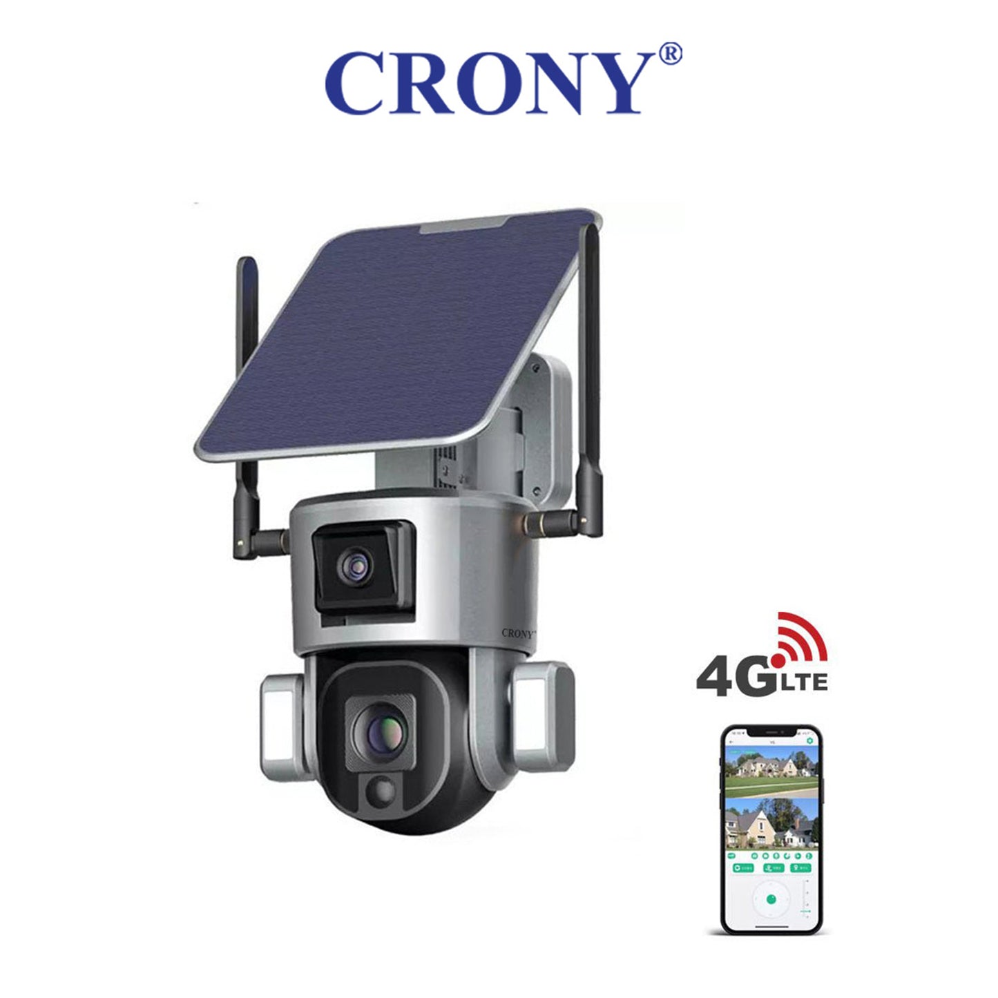 كاميرا PTZ بطارية مزدوجة الربط بالطاقة الشمسية CRONY D5 4G-4K-8MP كاميرا مراقبة لاسلكية 8 ميجابكسل خارجية مقاومة للماء IP66 كاميرا شمسية مزدوجة
