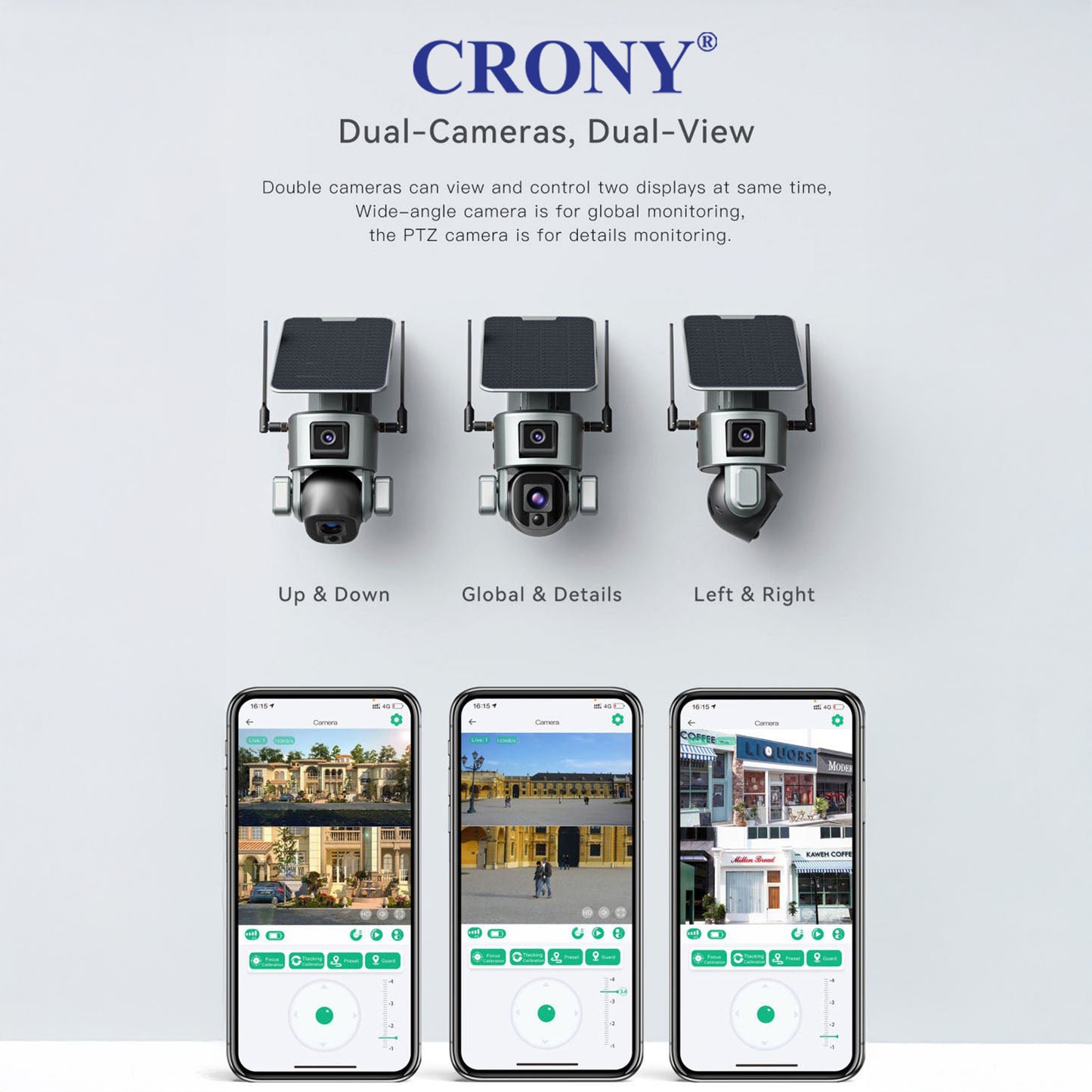 كاميرا PTZ بطارية مزدوجة الربط بالطاقة الشمسية CRONY D5 4G-4K-8MP كاميرا مراقبة لاسلكية 8 ميجابكسل خارجية مقاومة للماء IP66 كاميرا شمسية مزدوجة