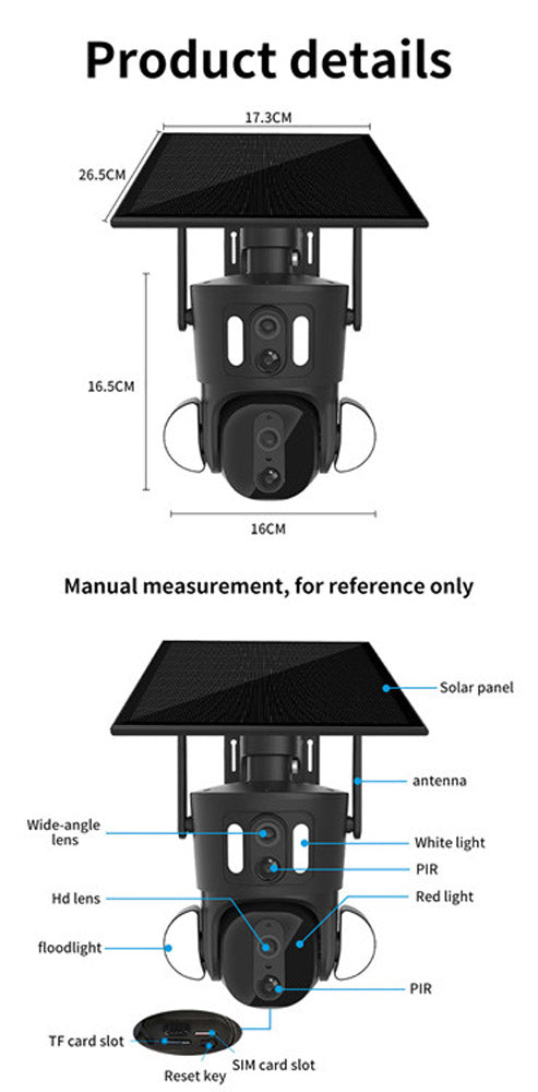 CRONY RBX-SD320 4G-4K-8MP RBX-SD320 WIFI-4K-8MP Solar Dual Linkage Battery PT Camera Built in Battery Outdoor Auto Human Tracking Solar Dual lens Camera