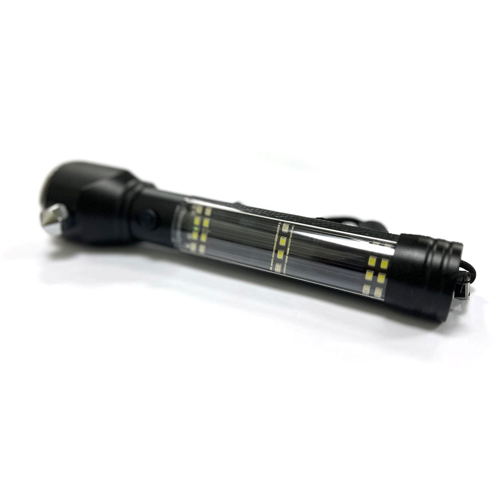 مصباح يدوي تكتيكي يعمل بالطاقة الشمسية H04-T01 متعدد الوظائف في الهواء الطلق لمصباح سيارة LED، مصباح يدوي فائق السطوع، مع مطرقة أمان