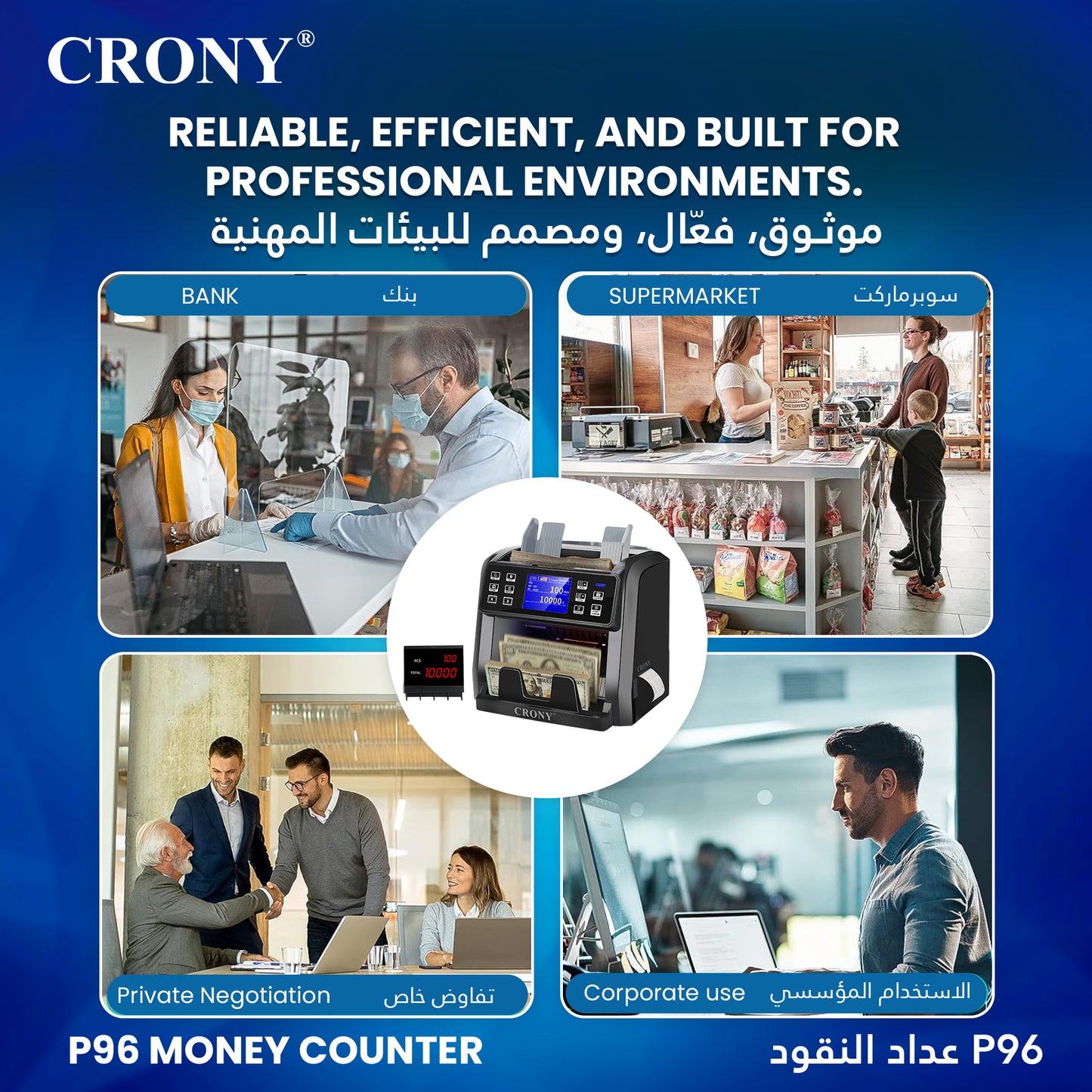 CRONY P96 Banknote Sorter with Inbuilt Printer Multi-Currency Detection LCD Display Simple Maintenance Upgrade by USB Banknote Verifiers