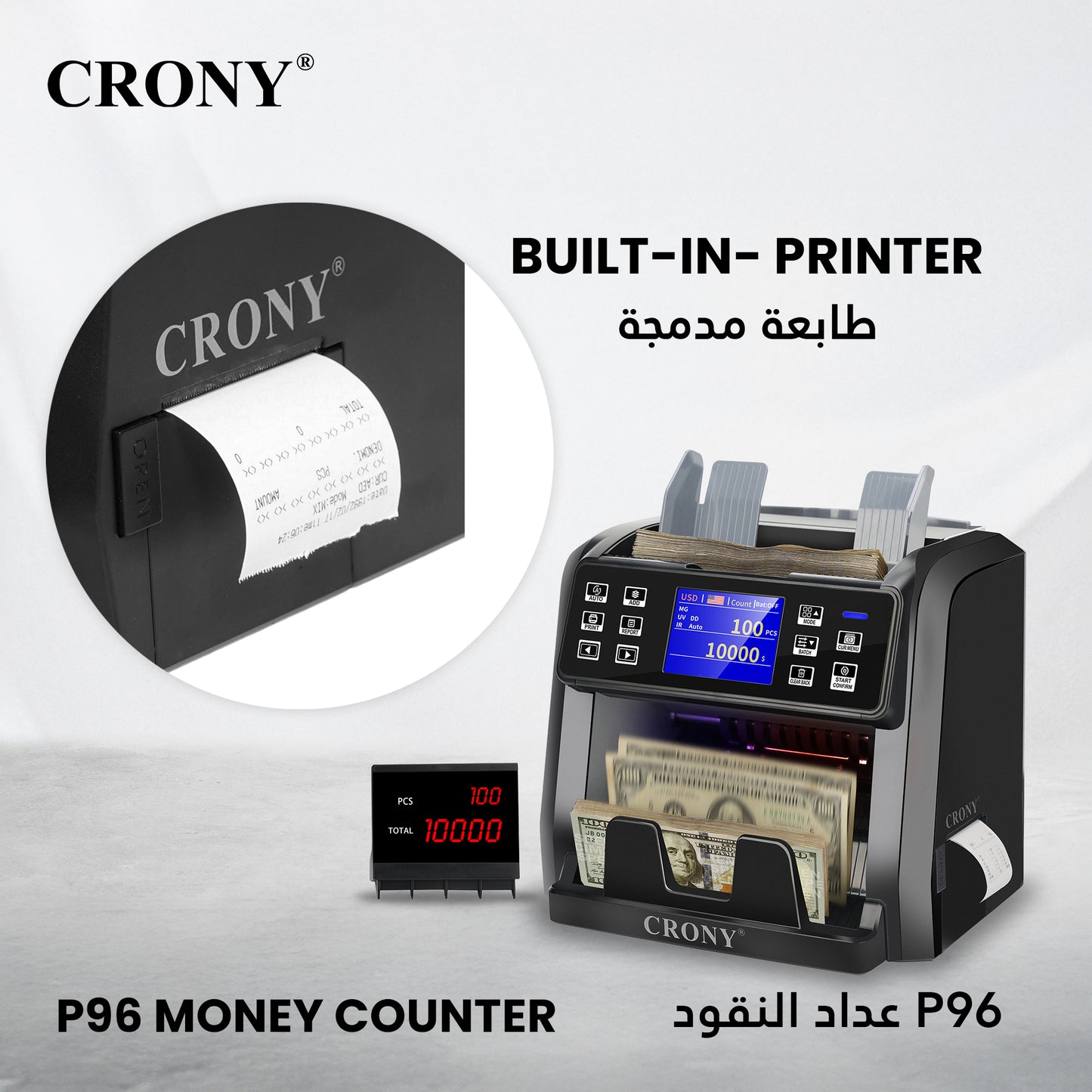 CRONY P96 Banknote Sorter with Inbuilt Printer Multi-Currency Detection LCD Display Simple Maintenance Upgrade by USB Banknote Verifiers