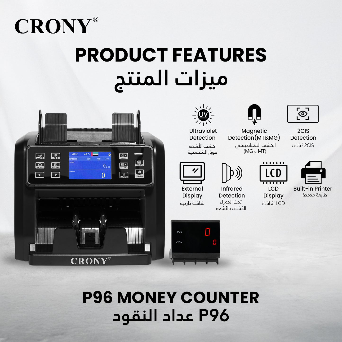 CRONY P96 Banknote Sorter with Inbuilt Printer Multi-Currency Detection LCD Display Simple Maintenance Upgrade by USB Banknote Verifiers