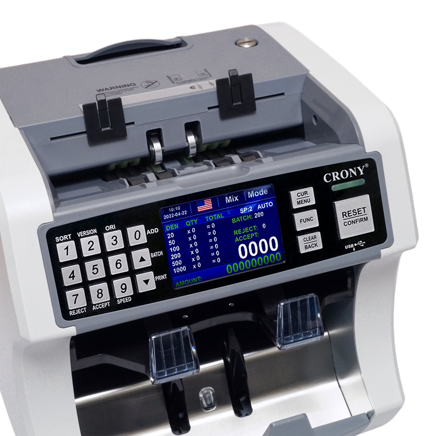 CRONY S200 High-Speed Smart Bill Counter Built-in Thermal Printer Touch Screen Banknote Verifiers