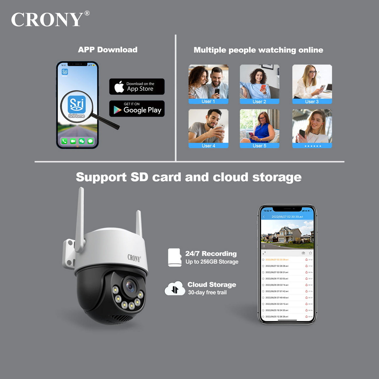 CRONY SH072 Srihome APP 8MP Wireless Camera 8MP 5G WiFi Camera With Night Vision Human Detection Two Way Audio