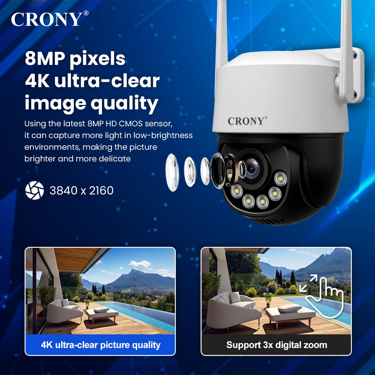 CRONY SH072 Srihome APP 8MP Wireless Camera 8MP 5G WiFi Camera With Night Vision Human Detection Two Way Audio