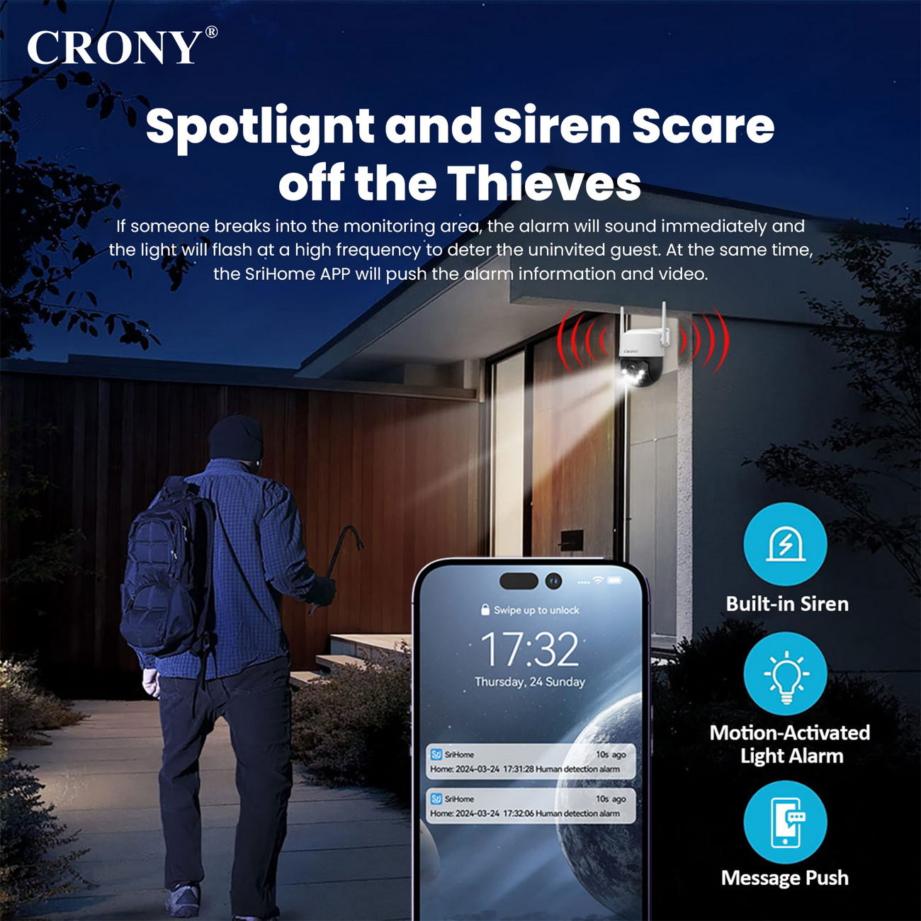CRONY SH072 Srihome APP 8MP Wireless Camera 8MP 5G WiFi Camera With Night Vision Human Detection Two Way Audio