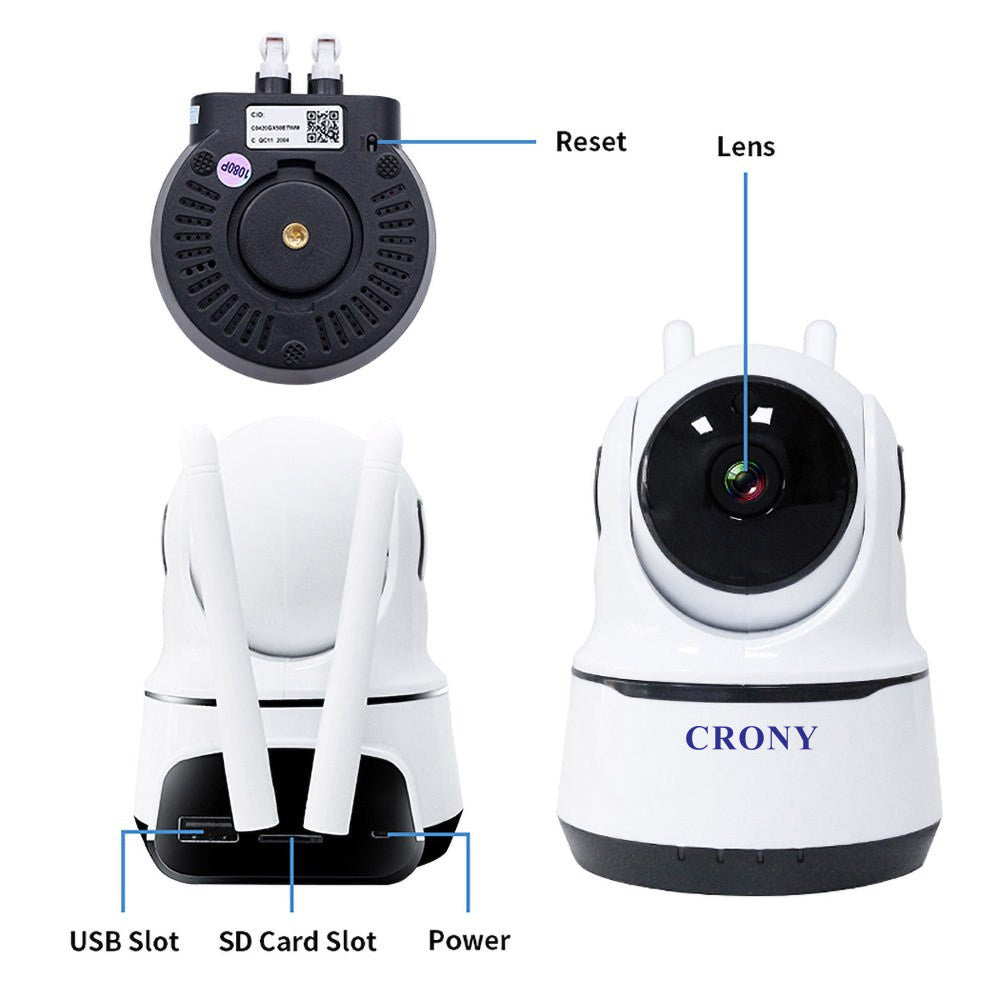 كاميرا ذكية منزلية داخلية CRONY NIP-26 بدقة 1080p مع واي فاي للمراقبة الأمنية مع رؤية ليلية، متوافقة مع تطبيق iOS وAndroid وGoogle Home