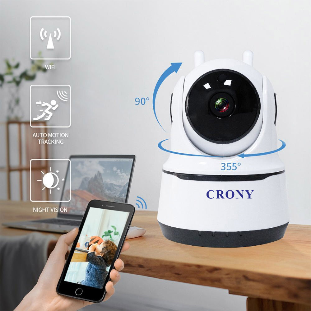 كاميرا ذكية منزلية داخلية CRONY NIP-26 بدقة 1080p مع واي فاي للمراقبة الأمنية مع رؤية ليلية، متوافقة مع تطبيق iOS وAndroid وGoogle Home