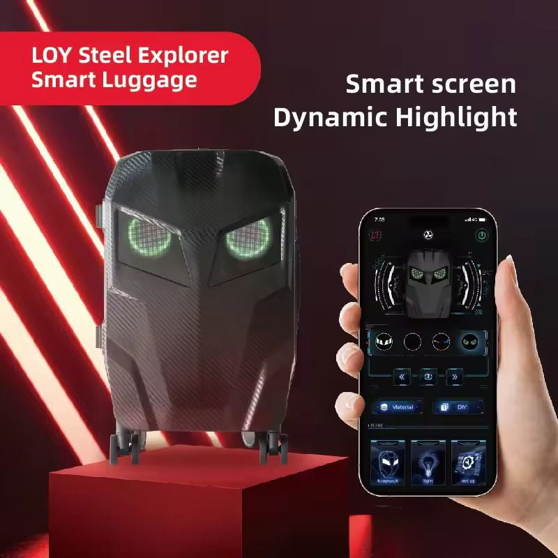 CRONY Steel Explorer Carbon Fiber LED Display Backpack Led Trolley Luggage Advertising box custom pattern